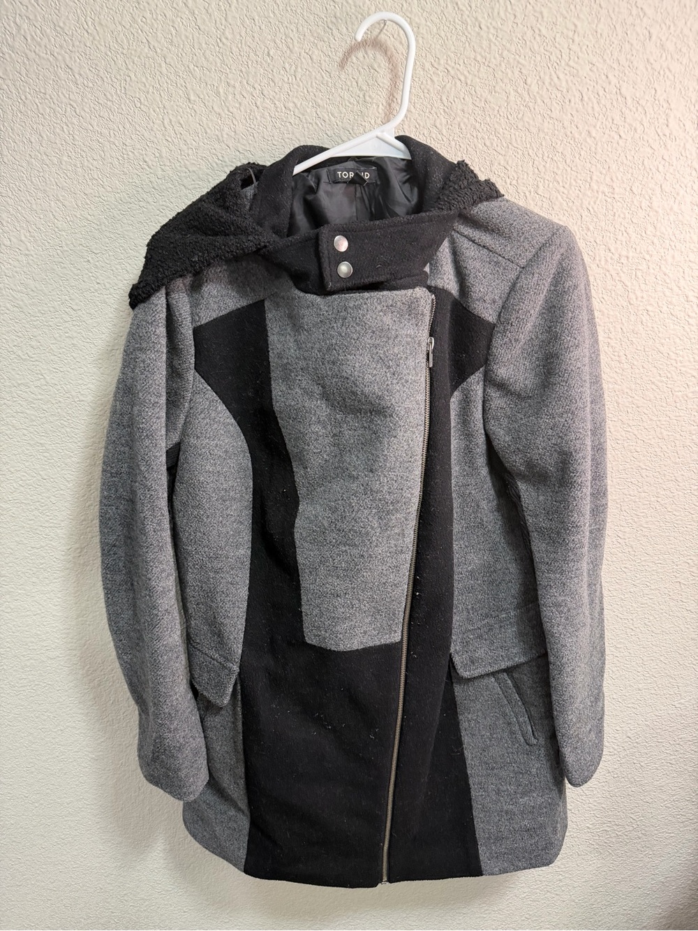 Torrid Black and Gray Asymmetrical Colorblock Coat